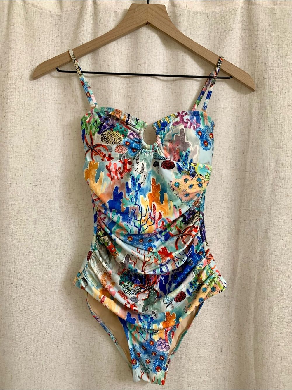 Anthropologie UK Under The Sea Multicolor Coral Reef Print One-Piece Swimsuit XS
